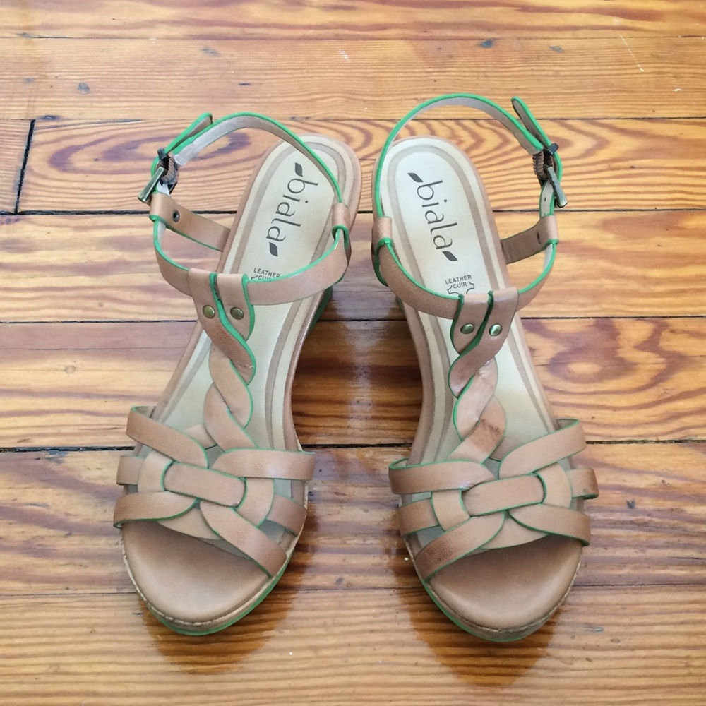 Biala Cork Leather Wedge Sandals - 8/9